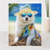 American Eskimo op Beach, zomercadeau voor hondenl Kaart (Voorkant)