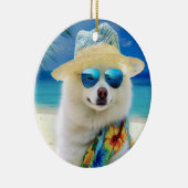 American Eskimo op Beach, zomercadeau voor hondenl Keramisch Ornament (Rechts)