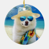 American Eskimo op Beach, zomercadeau voor hondenl Keramisch Ornament (Achterkant)