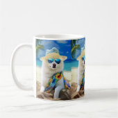 American Eskimo op Beach, zomercadeau voor hondenl Koffiemok (Links)