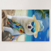 American Eskimo op Beach, zomercadeau voor hondenl Legpuzzel (Horizontaal)