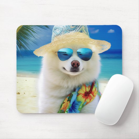 American Eskimo op Beach, zomercadeau voor hondenl Muismat (Met muis)