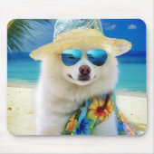 American Eskimo op Beach, zomercadeau voor hondenl Muismat (Voorkant)