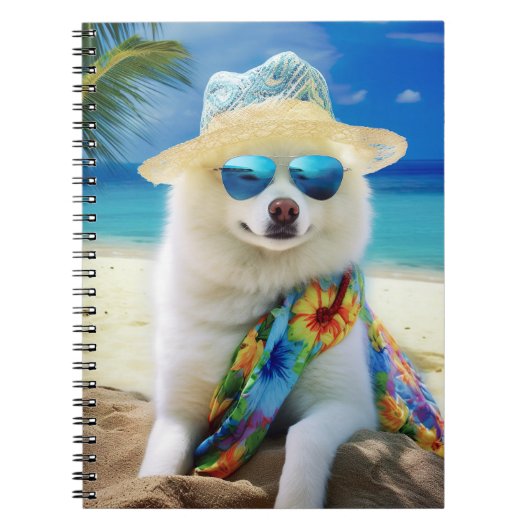 American Eskimo op Beach, zomercadeau voor hondenl Notitieboek (Voorkant)