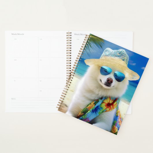 American Eskimo op Beach, zomercadeau voor hondenl Planner (Display)
