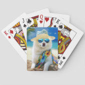 American Eskimo op Beach, zomercadeau voor hondenl Pokerkaarten (Achterkant)