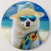 American Eskimo op Beach, zomercadeau voor hondenl Ronde Button 6,0 Cm (Voorkant)