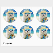 American Eskimo op Beach, zomercadeau voor hondenl Ronde Sticker (Vel)