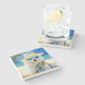 American Eskimo op Beach, zomercadeau voor hondenl Stenen Onderzetter (Zijkant)