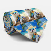 American Eskimo op Beach, zomercadeau voor hondenl Stropdas (Opgerold)