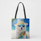 American Eskimo op Beach, zomercadeau voor hondenl Tote Bag (Voorkant)