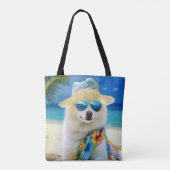 American Eskimo op Beach, zomercadeau voor hondenl Tote Bag (Achterkant)