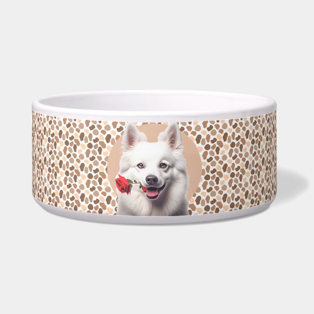 American Eskimo Personalize Foto & Name Dog Bowl Voerbakje (Voorkant)