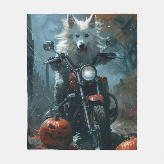 American Eskimo Riding Motorcycle Halloween Scary Fleece Deken (Voorkant)