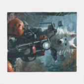 American Eskimo Riding Motorcycle Halloween Scary Fleece Deken (Voorkant (Horizontaal))