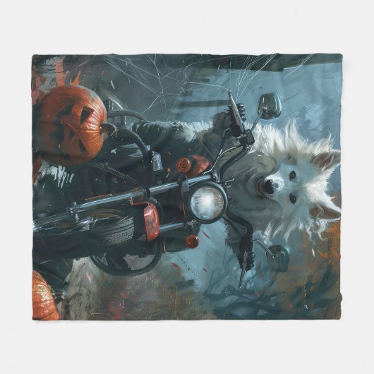 American Eskimo Riding Motorcycle Halloween Scary Fleece Deken (Voorkant (Horizontaal))