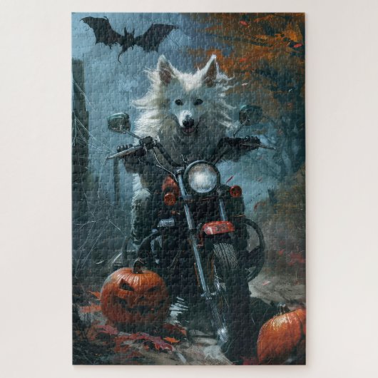 American Eskimo Riding Motorcycle Halloween Scary Legpuzzel (Verticaal)