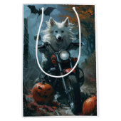 American Eskimo Riding Motorcycle Halloween Scary Medium Cadeauzakje (Voorkant)