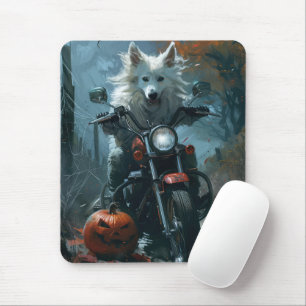 American Eskimo Riding Motorcycle Halloween Scary Muismat