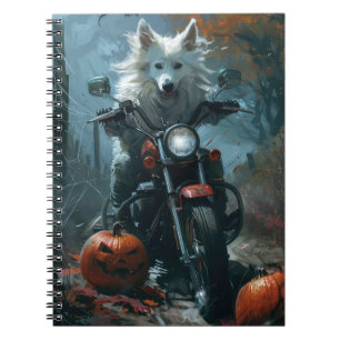 American Eskimo Riding Motorcycle Halloween Scary Notitieboek