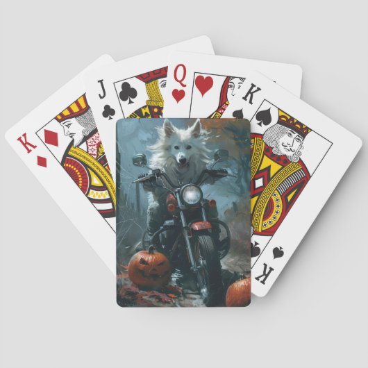 American Eskimo Riding Motorcycle Halloween Scary Pokerkaarten (Achterkant)