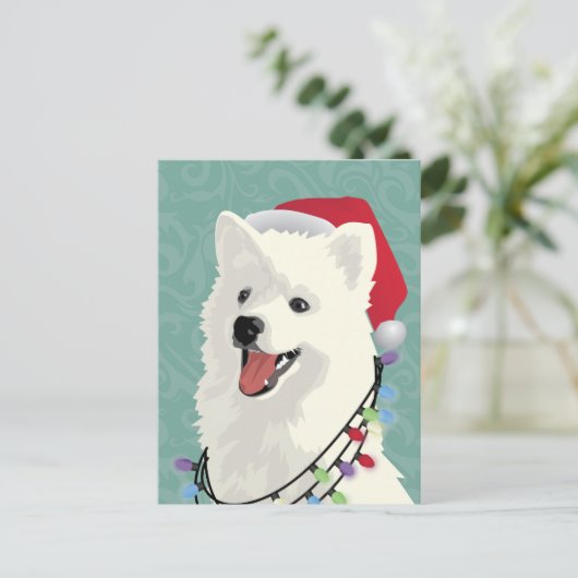 American Eskimo Samoyed Cute Puppy Dog Kerstmis Feestdagenkaart (Staand voorkant)