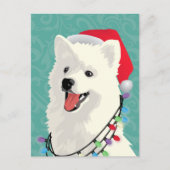 American Eskimo Samoyed Cute Puppy Dog Kerstmis Feestdagenkaart (Voorkant)
