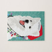 American Eskimo Samoyed Cute Puppy Dog Kerstmis Legpuzzel (Horizontaal)