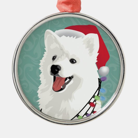 American Eskimo Samoyed Cute Puppy Dog Kerstmis Metalen Ornament (Voorkant)