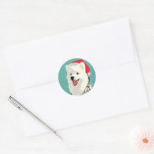 American Eskimo Samoyed Cute Puppy Dog Kerstmis Ronde Sticker (Envelop)