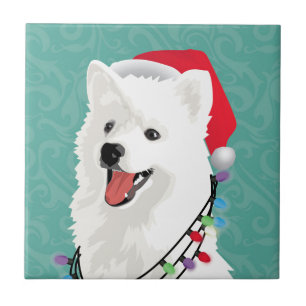 American Eskimo Samoyed Cute Puppy Dog Kerstmis Tegeltje