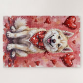 American Eskimo Valentine Dog Art with Hearts Legpuzzel (Horizontaal)