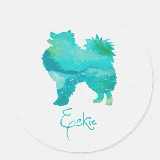 American Eskimo Waterverf Design Ronde Sticker (Voorkant)