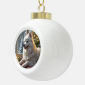 American Eskimo With Christmas Lights Holiday Keramische Bal Ornament (Rechts)