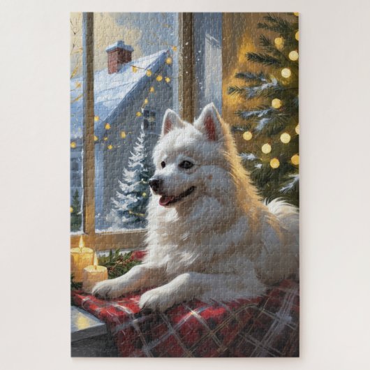 American Eskimo With Christmas Lights Holiday Legpuzzel (Verticaal)