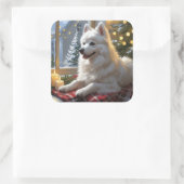 American Eskimo With Christmas Lights Holiday Vierkante Sticker (Tas)