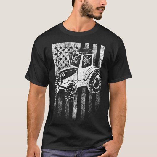 American Farmer USA Flag Farm Tractor Distressed T-shirt (Voorkant)