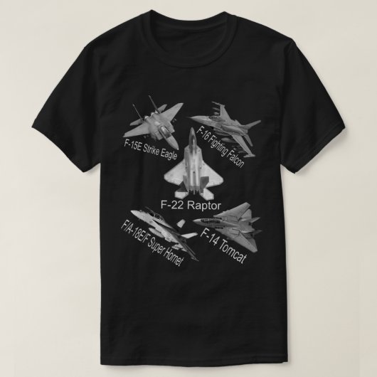 American Fighters Jets F22 Raptor F14 Tomcat Plane T-shirt (Design voorkant)