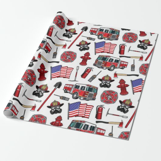 American Firefighting Pattern Cadeaupapier (Uitgerold)
