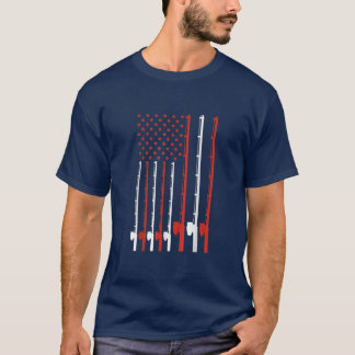 American Fishing Rod Flag Fisherman Us 9 T-shirt