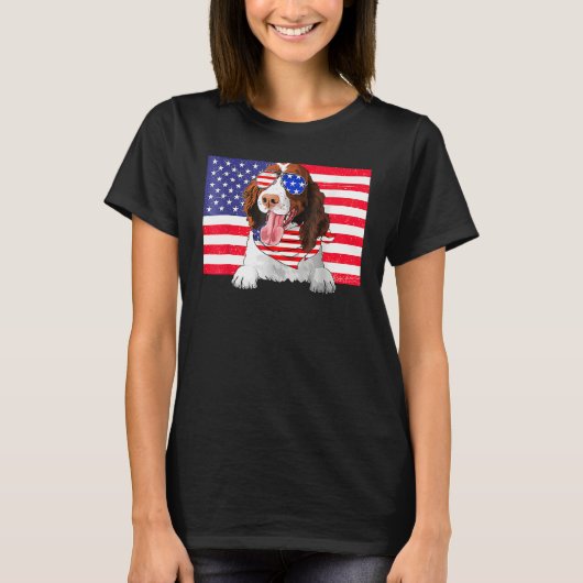 American Flag 4th Of July English Springer Spaniel T-shirt (Voorkant)