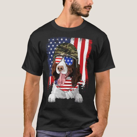 American Flag 4th Of July English Springer Spaniel T-shirt (Voorkant)