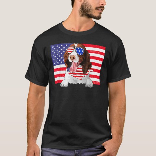 American Flag 4th Of July English Springer Spaniel T-shirt (Voorkant)