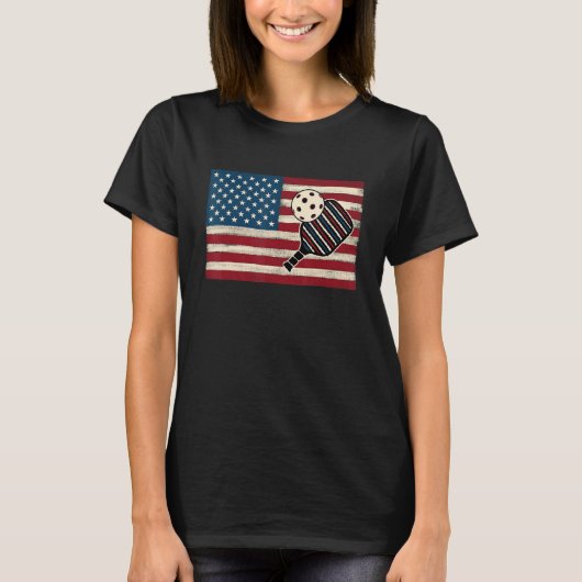 American flag 4th of July USA Patriotic Pickleball T-shirt (Voorkant)