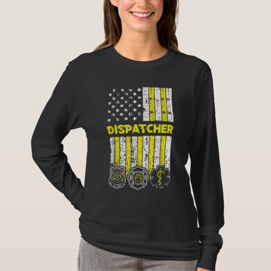 American Flag 911 Operator Dispatch-er Police Fire T-shirt (Voorkant)