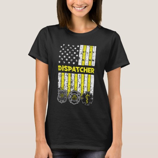 American Flag 911 Operator Dispatch-er Police Fire T-shirt (Voorkant)