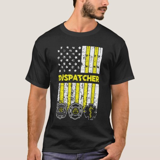 American Flag 911 Operator Dispatch-er Police Fire T-shirt (Voorkant)
