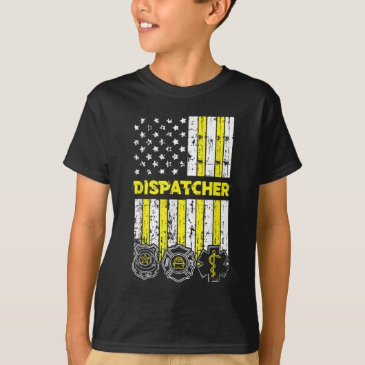 American Flag 911 Operator Dispatch-er Police Fire T-shirt (Voorkant)