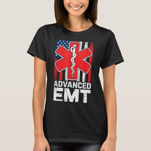 American Flag Advanced Emt Aemt Medical Technician T-shirt (Voorkant)