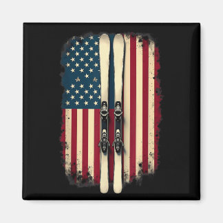 American Flag Alpine Skiing Skier _2  Magneet